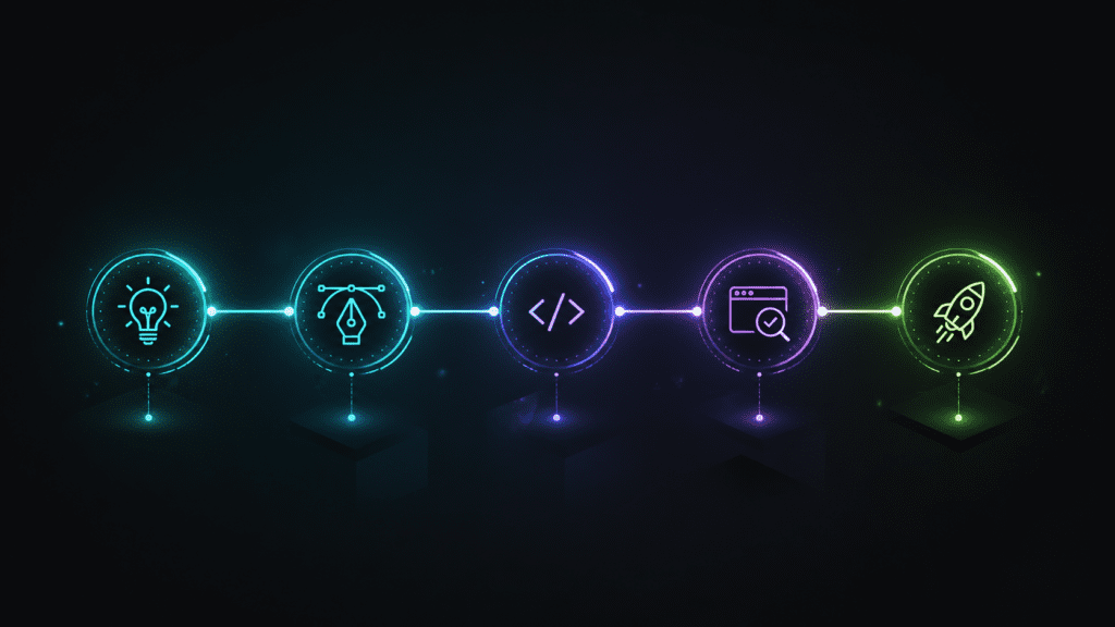 workflow with icons on how to build a website with ai
